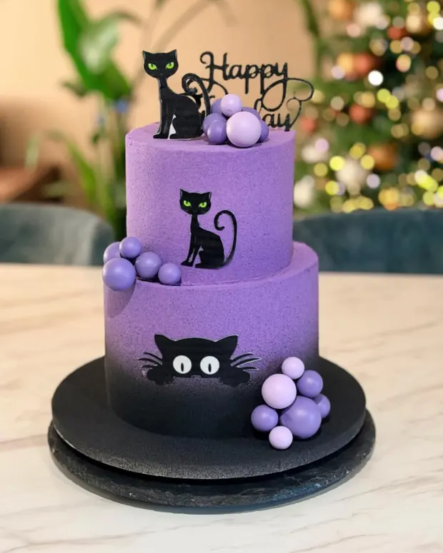 Paarse kattentaart in twee lagen